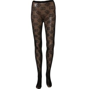 Dolce & Gabbana Black All Over Print Sheer Stretch Tights Women's Socks